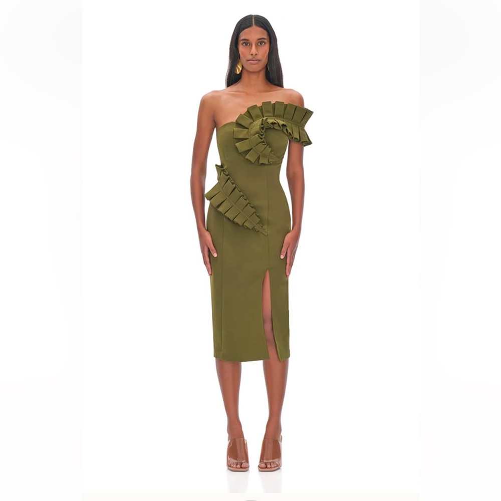 Andrea Iyamah Kamala Asymmetric Knee-length Dress in Green
